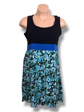 Juniors 2X Candy Rain Dress Sleeveless Stretch Black Blue Teal Floral Y2K